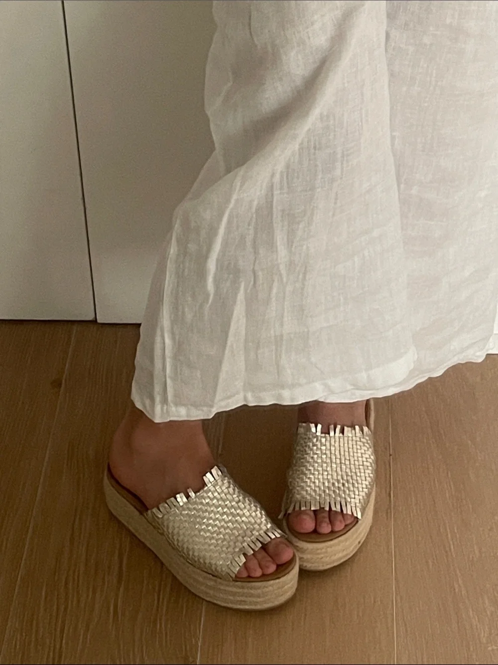 Woven Metallic Slide Espadrille Platform Sandals - Picture 1 of 6